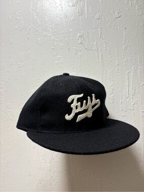 Ebbets Field Flannels Black Wool Cap with Cream Script Logo